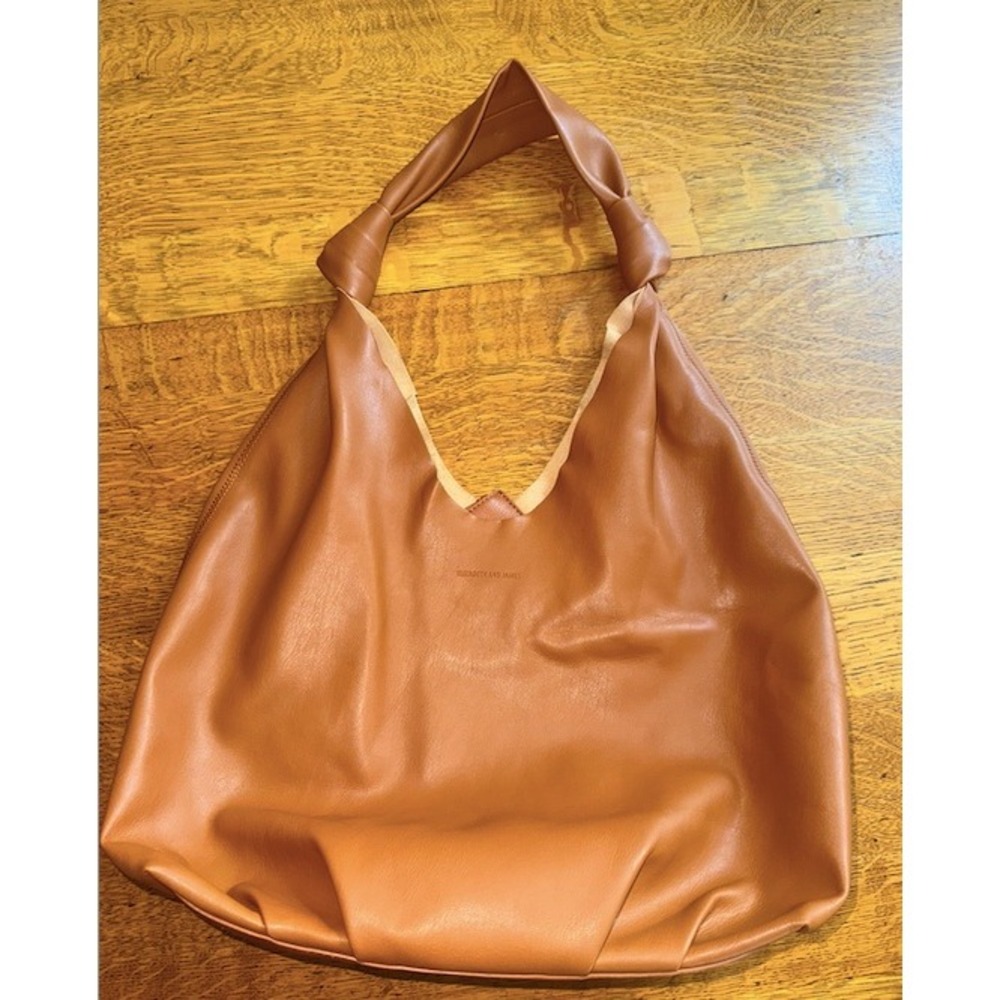 Elizabeth and James Brown Leather Knotted Slouchy Hobo Shoulder Bag Cognac